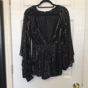 Sequence long sleeve v-neck romper